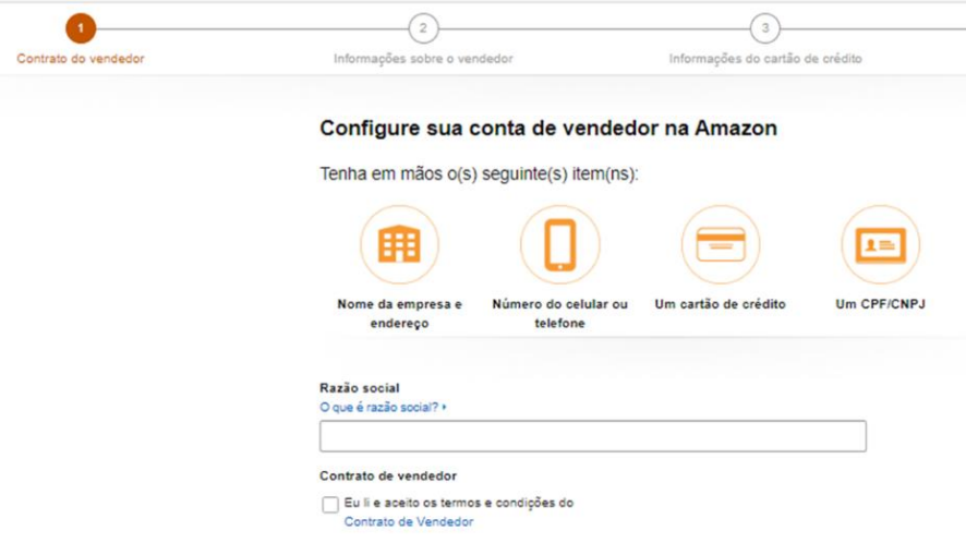 tela de configuração de conta da Amazon Passo 2 do artigo como vender na Amazon de graça